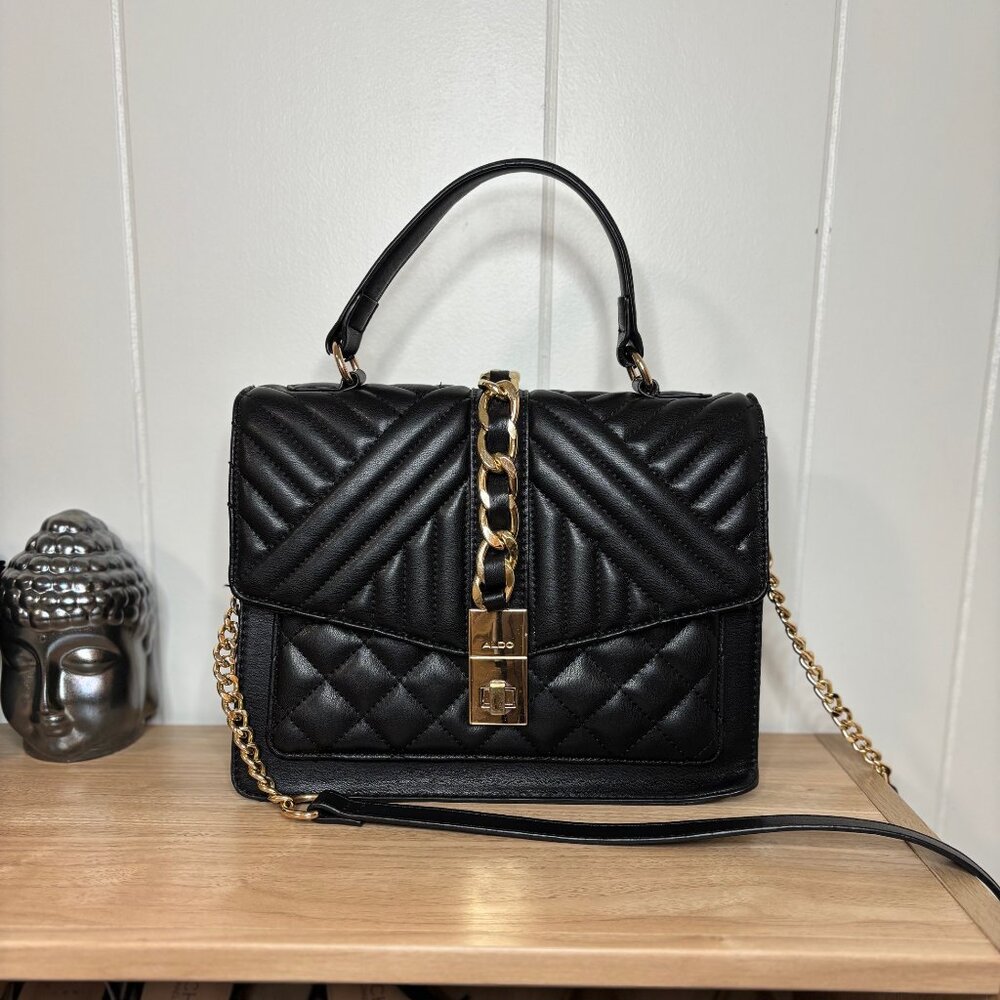 Aldo Quilted Black Handbag with Adjustable Strap